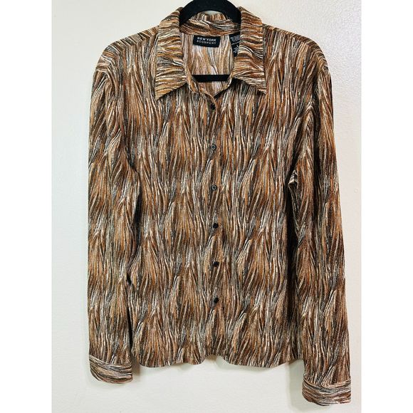 New York & Company Metallic Stretchy Career Button Up Blouse, Size L - Picture 1 of 4
